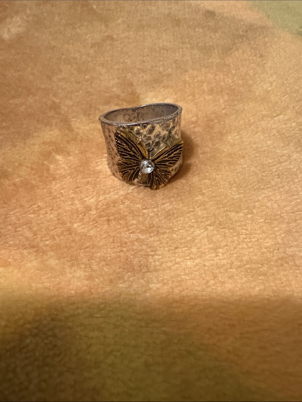 Butterfly Accent Wide Band Ring - Gold Tone